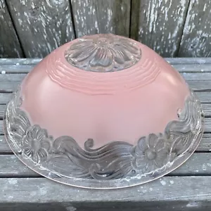 Lampada da soffitto vintage 11"" paraluce ombra vetro floreale rosa rotondo 3 fori chic - Foto 1 di 7