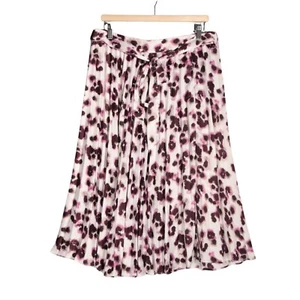 Marks Spencer Pleat Midi Skirt Size UK 16 Ivory Purple Watercolour Animal Print - Picture 1 of 12