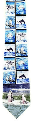 Dolphins Mens Necktie Ocean Animal Neck Tie Sea Mammal Blue Neck Tie  - Image 1 of 3