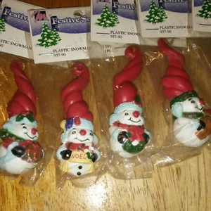 3" Plastic Snowman Ornament From Mangelsen's Vintage X 4 - Imagen 1 de 6