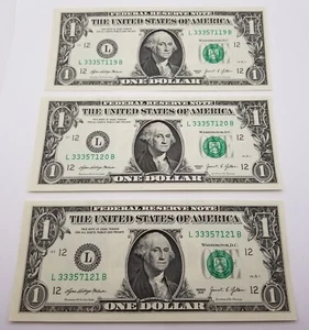 Misaligned Miscut Dollar Bill Sequential (Lot) Consecutive $1 US Series 2021 L - Picture 1 of 6
