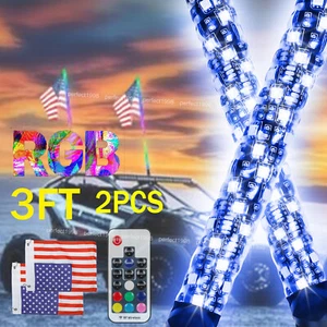 2pcs 3ft Lighted Spiral LED Whip Antenna w/Flag & Remote for ATV Polaris RZR SXS - Picture 1 of 19