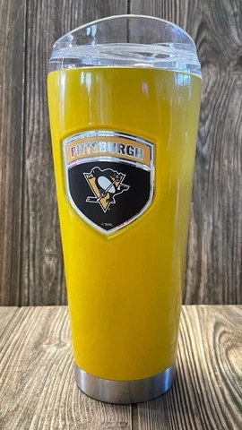Brand New NHL Pittsburgh Penguins Yellow Stainless Steel Logo Travel Mug Cover