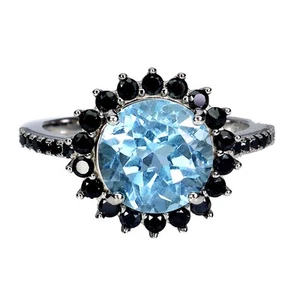 925 Anello Argento Sterling Rotondo Topazio 9mm Spinello Naturale Gemma Taglia - Foto 1 di 14