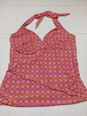 Old Navy Tankini Swim Top 2X Plus Orange Pink Geo Halter Underwire - Image 1 of 3