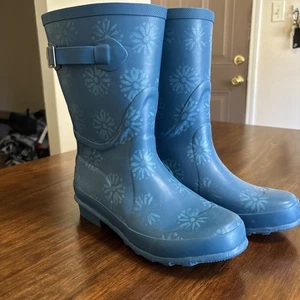 L.L. Botas de lluvia Bean Wellie para mujer talla 7 azul estampado floral - Imagen 1 de 10