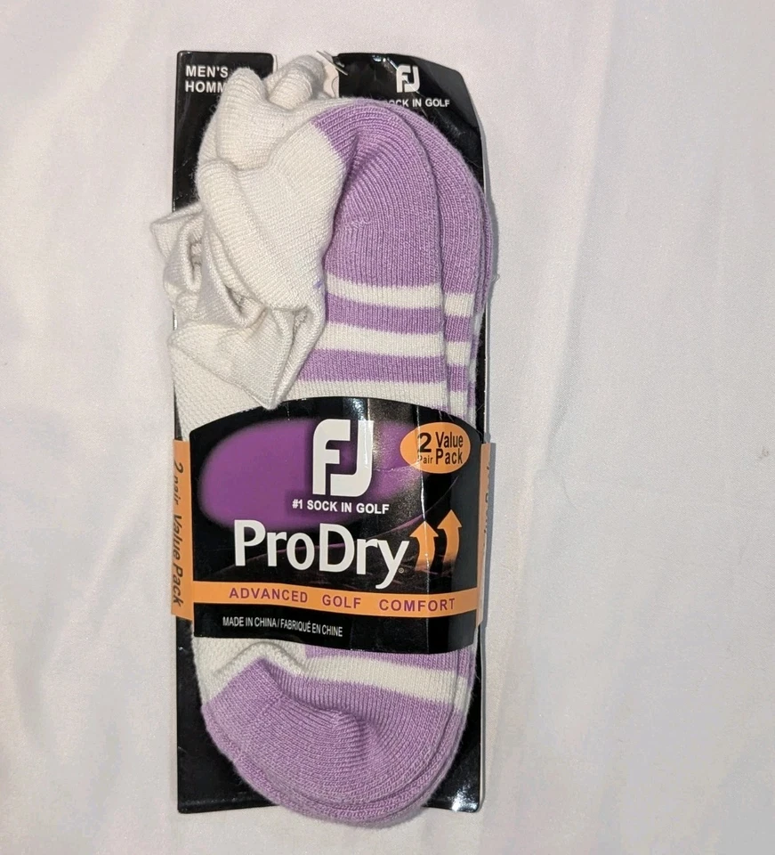 Calcetines tobilleros de golf FootJoy ProDry para hombre paquete de 2 valor púrpura/blanco L 7-12 Foto 1 de 3