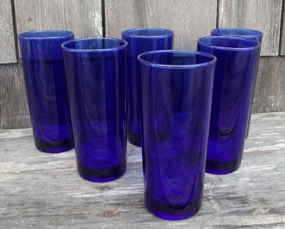 Set of 6  Reims France Cobalt Blue Highball Cocktail Glasses Vintage MCM Barware - Image 1 of 4