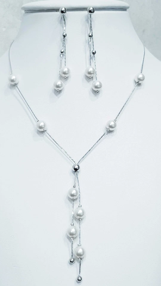 PARURE PERLA PENDENTE ARGENTO RODIATO BIANCO - S.VALENTINO NATALE PASQUA - Immagine 1 di 3