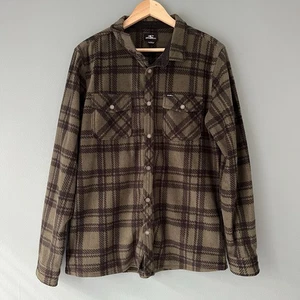 Oneill Mens Fleeced Flannel Shirt Size L Green Black Plaid Grunge Skater Cobain - Picture 1 of 10