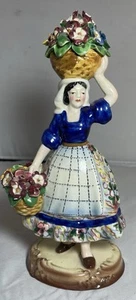Antique Vintage Capodimonte Style Italian Ceramic Woman With Flowers Figurine - Picture 1 of 15