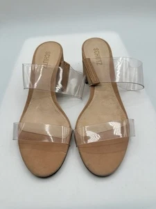 Schutz Victorie Clear Jelly Nude Beige Nubuck Block Heel Sandal Women Sz 7.5(8) - Picture 1 of 7