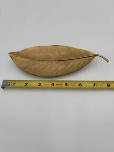 Gold Solid Brass Tableware Decorative Leaf Trinket Dish Textured Decor Fall 8” - Picture 1 of 6