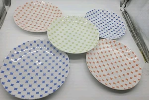 Crate and Barrel salad/dessert 4 plates Set TURQUOISE/LIME/CORAL DIAMOND - Picture 1 of 9
