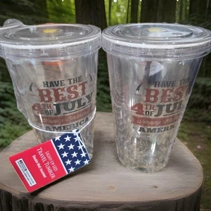 2ct 4th of July American Tumbler 20ozPatriotic Cup with Lid led - Bild 1 von 2
