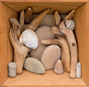 Holz, Dieter (1939 - Stralsund - 2008) "Rügen Strandlandschaft" Collage um 1980 - Bild 1 von 7