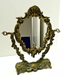 Vintage Messing verziert italienischer Rokoko Stil Waschtisch drehbar Spiegel Cherub Muschel ~ 13" - Bild 1 von 14