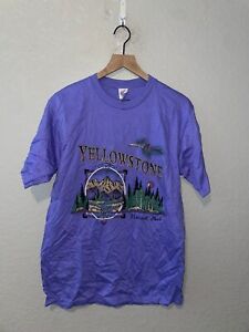 90s Vintage Yellowstone National Park Mountain Purple Graphic Shirt Tee VTG 1990