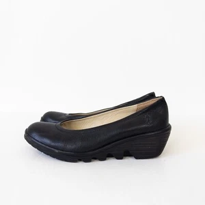 Fly London Mousse Pumps UK 6 EU 39 Schwarz Leder Keilabsatz Schuhe - Bild 1 von 24