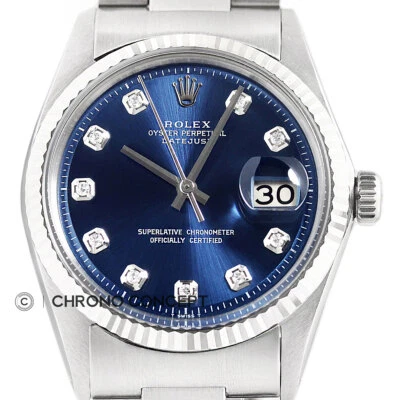 RELOJ ROLEX DATEJUST PARA HOMBRE ORO BLANCO 18K Y ACERO INOXIDABLE ESFERA DIAMANTE AZUL Foto 1 de 4