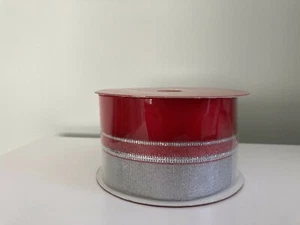 Holiday Trends Red/Silver/Glitter Fabric Ribbon, NEW - Picture 1 of 2