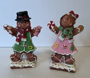 Glittery  Gingerbread Boy & Girl Figures  5 3/4” Tall - Picture 1 of 2