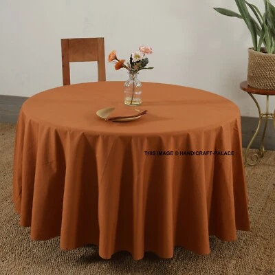 Vintage Round Tablecloth Boho Solid Plain Table Cloth Cover Cotton Linen Rust - Image 1 of 4