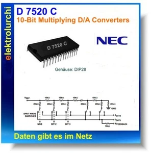 D7520C - Convertidor digital/analógico multiplicador de 10 bits, DIP28, D 7520 C, NEC, 1 unidad - Imagen 1 de 2