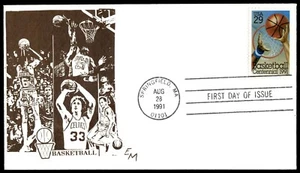 1991 Basketball Centennial FDC Black & White EM Cachet - Picture 1 of 2