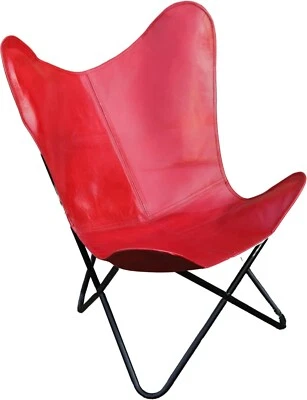 Living Room Chairs-Butterfly Chair Brown Leather New With Iron Frame - Image 1 of 4