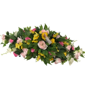 Ataúd Spray Topper Flores Seda Artificial Funeral Homenaje Ataúd Corona Rosa - Imagen 1 de 8