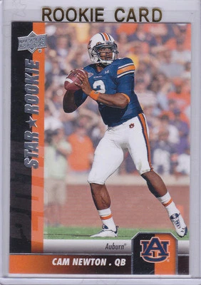TARJETA DE NOVATO CAM NEWTON Upper Deck STAR RC Auburn Tigers 2011 ¡Panteras de fútbol americano! Foto 1 de 2