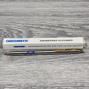 VTG Chromatic Ultra-Thin Twist Ballpoint Pen USA Two Tone Silver Gold NEEDS INK - Picture 1 of 23