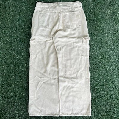 Women Old Navy Baggy Wide-Leg Cargo Crean White Jeans 36x30 21" Opens JNCO Style - Image 1 of 4
