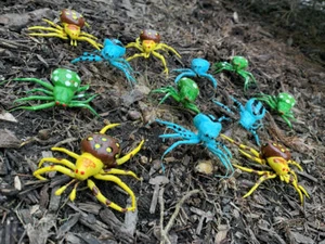 12 NEW Hard Clay Spiders 3" Assorted Fake Metal Legs Decoration Party Gag Crafts - Picture 1 of 4