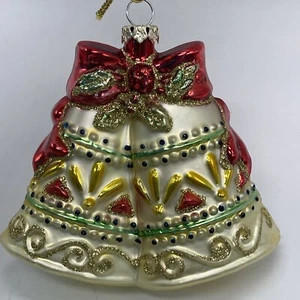 Vintage mundgeblasene Glas doppelseitige goldene Glocken Weihnachten Urlaub Ornament ~ 4" - Bild 1 von 6