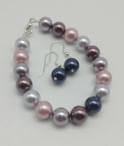 STERLING SILVER SWAROVSKI PEARL BRACELET EARRINGS SET - Picture 1 of 7