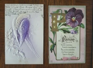 2 Vintage Postcards- Pansy Flower (1913) Bird (1908) - Picture 1 of 10