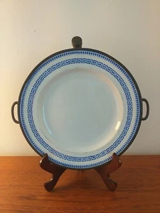 JAMES DIXON AND SONS VICTORIAN PLATE WARMER PEWTER AND BLUE AND WHITE POTTERY  - Picture 1 of 12