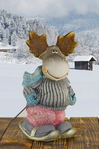 Grande Statuina Alce Decorazione Inverno Natale Bertram lo Sci Fah - Foto 1 di 6