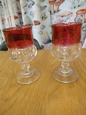 Vintage Set of 2, Tiffin Kings Crown Cranberry W/ Thumbprint Footed Wine Goblets