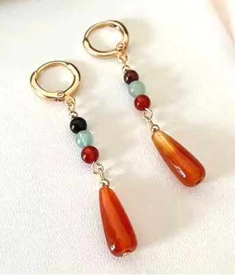 Bead and Teardrop Acrylic Drop Dangle Earrings Gold Foto 1 de 4