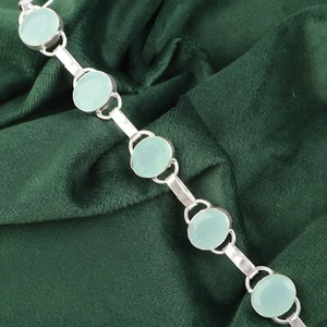 Pulsera de plata de ley 925 corte ovalado agua calcedonia piedra cadena esposa joyería - Imagen 1 de 6