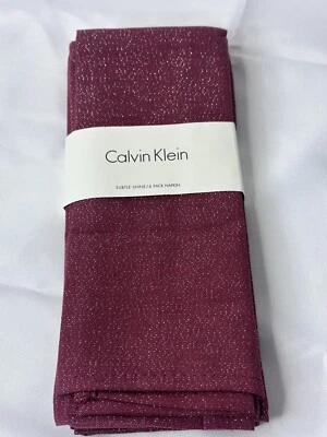 NUEVAS Servilletas Calvin Klein Borgoña Brillo Sutil Metálico 4 PK 20"X20" En Paquete Foto 1 de 4