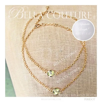 NEW 14K GOLD NATURAL PERIDOT BRACELET 6MM 1CT ART DECO CHARM PENDANT 585 7" 7.5" - Image 1 of 4