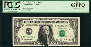 $1 1993 FRN MULTIPLE INK SMEARS ERROR "Melting Washington" PCGS New 62PPQ - Picture 1 of 2