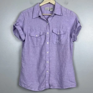 LL Bean Women's Purple 100% Linen Short Sleeve Button Up Shirt Size S; Travel - Picture 1 of 12