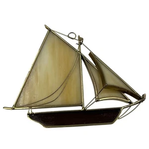 Vintage Glas Illusionen gebeizt Segelboot Maritim hängend Sonnenfänger Handarbeit - Bild 1 von 11