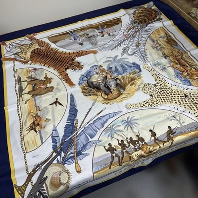HERMES Carre 90 CHASSES EXOTIQUES Silk Scarf Navy Women - Image 1 of 4