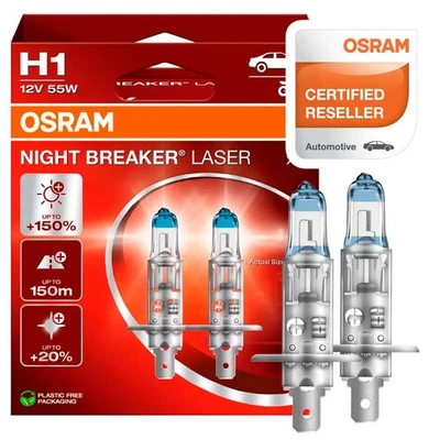 2 Lampade Osram H1 Night Breaker Laser Lampadine Fari Auto e Moto Performance - Immagine 1 di 4